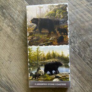 Set 4 Tennessee Black Bear & Cubs Stone Coasters Absorbent & Cork Backed